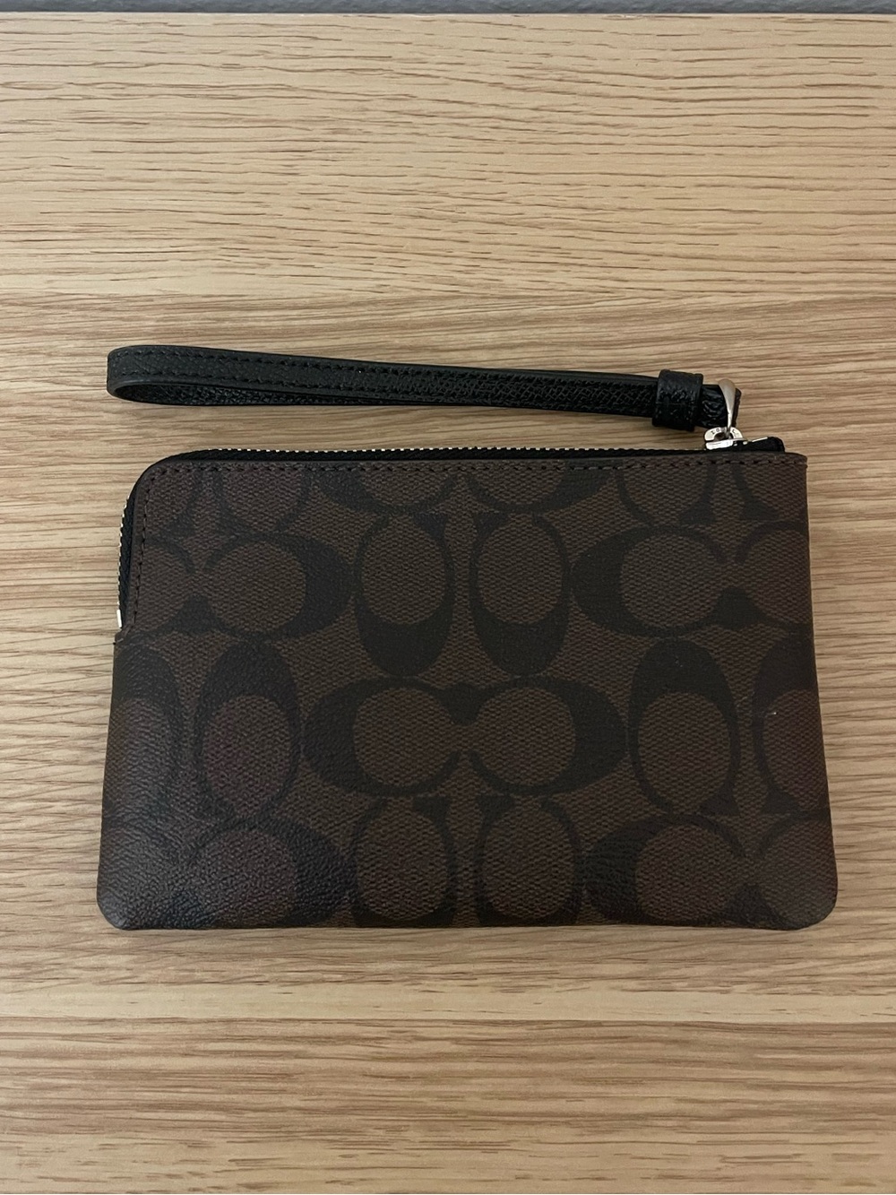 Coach Brown & Black Signature Canvas Wristlet